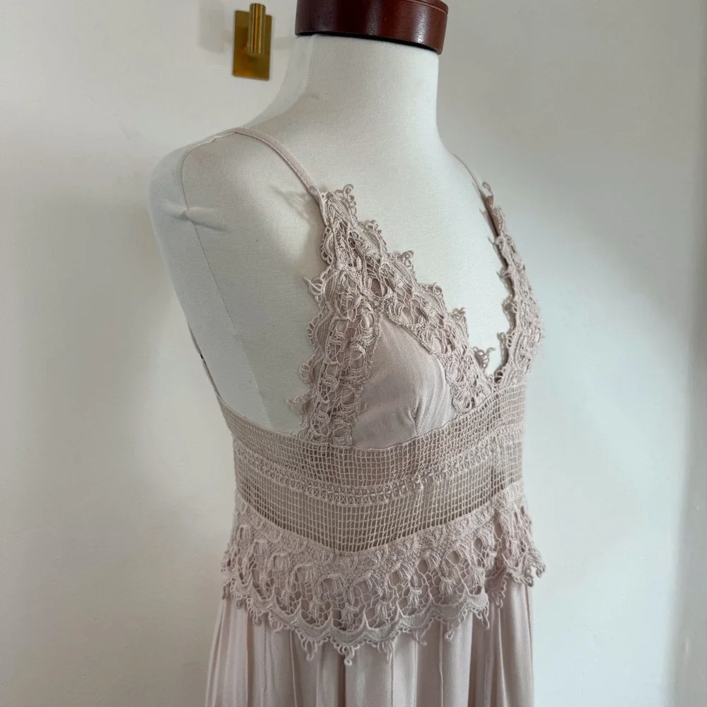 MILA Lace Trim Maxi Dress Blush Pink Boho Coquette Cottagecore‎ Romantic Fairy M